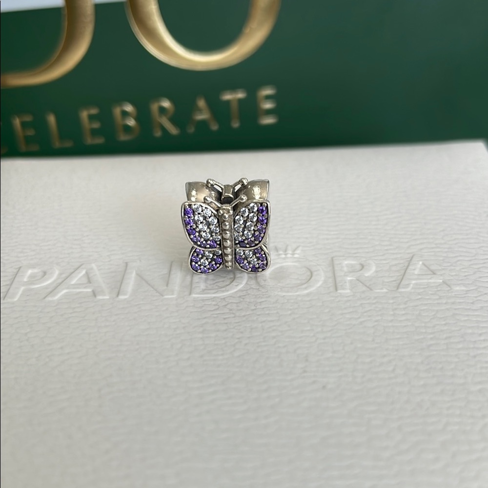 Pandora Purple and Clear Forget Me Not Butterfly Charm - Picture 2 of 4